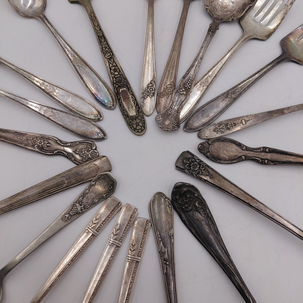 Vtg Flatware Mixed Lot 20 Ornate Patterns Silverplate Jewelry Art Flatware